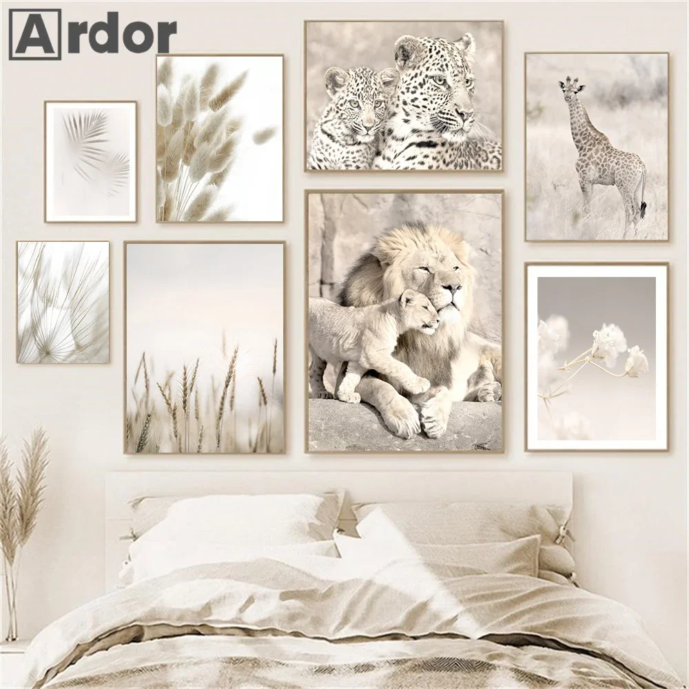 Jungle Lion Leopard Sand Dandelion Reed Flower Quote Nordic Posters Wall Art Print Canvas Painting Pictures Living Room Decor
