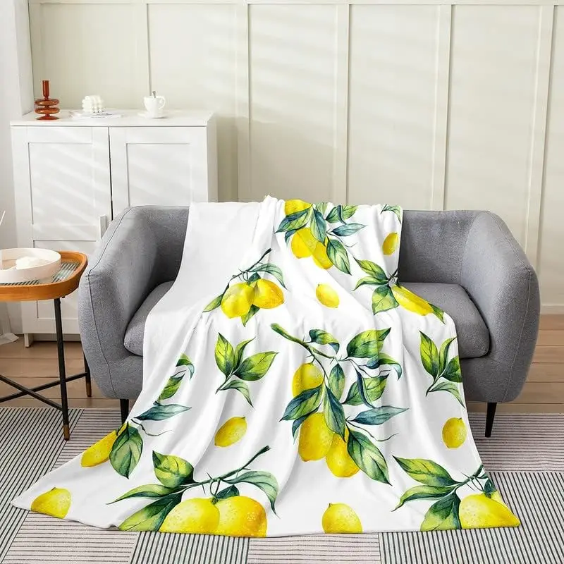 Manta de forro polar de franela de limón para niños, manta decorativa para sofá, patrón de limón botánico