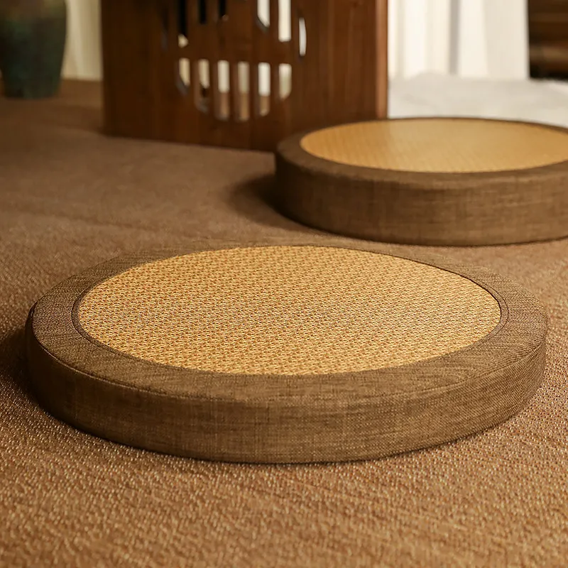 Handwoven Tatami Mat, Natural Woven Straw Floor Cushion for Tea Ceremony, Rattan Kneeling Pad for Home Worship Meditation,