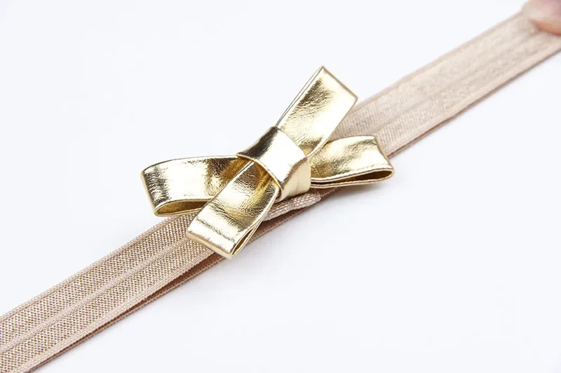 Baby Girls Gold Silver PU Bow Hair Clips Headband Kids Leather Bowknot Hairband Headwear Newborn Hair Band Accessories