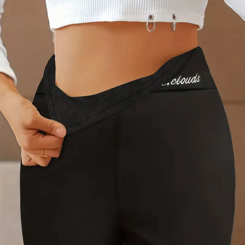 กางเกงเลกกิ้งบุขนแกะหนานุ่มสำหรับผู้หญิง ผ้าฟลีซมุก ยืดหยุ่น กระชับรูปร่าง ให้ความอบอุ่น เหมาะสำหรับฤดูใบไม้ร่วงและฤดูหนาว