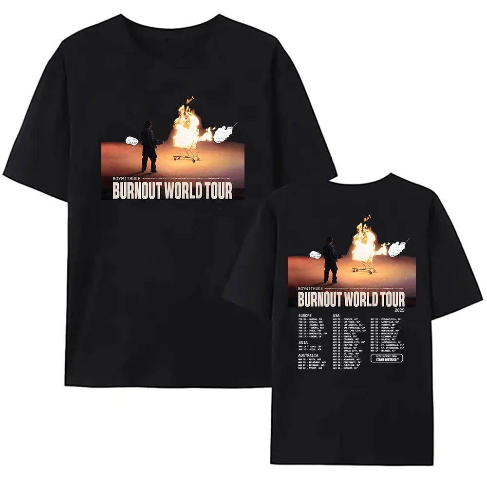 

Boywithuke Burnout World Tour 2025 Cotton Short Sleeved Summer T-shirt Round Neck Men's Women's Pure Cotton T-shirt