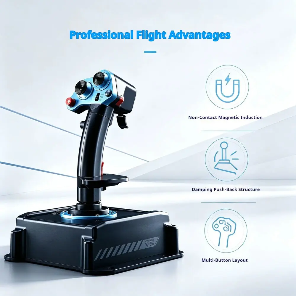 V5 Hall Effect Flight Joystick HOTAS PC Gaming Controller Multi Programmable Buttons Flight Simulator Stick