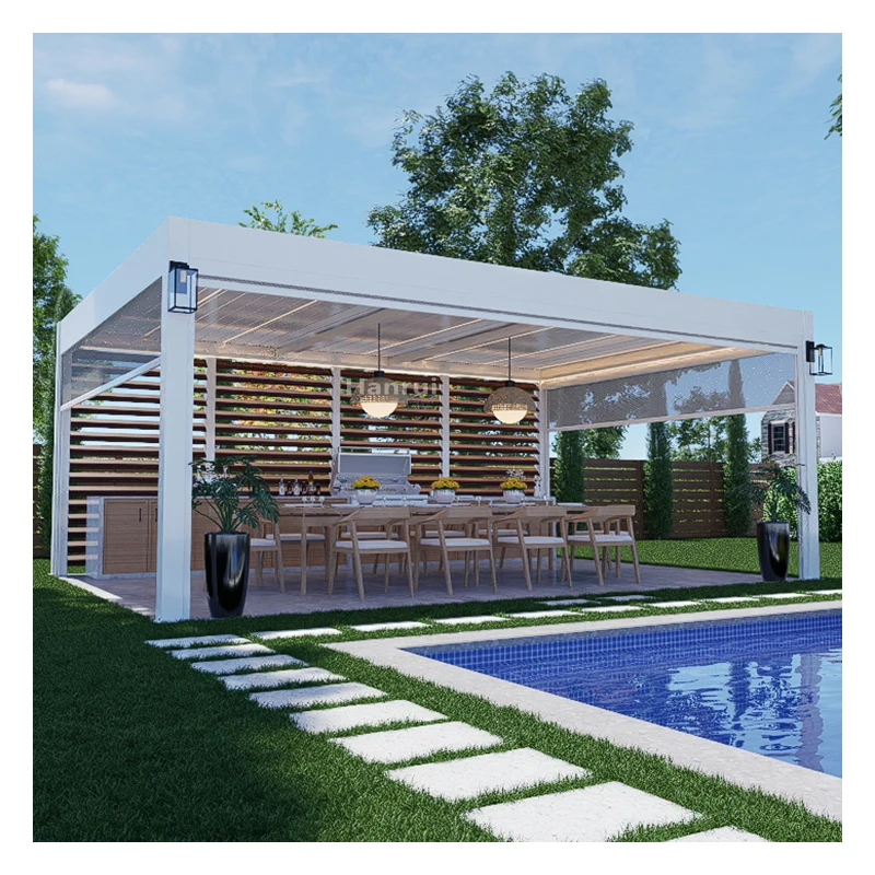 Customized Electric Aluminium Outdoor Pergola Waterproof Motorized Louvered Roof Gazebo