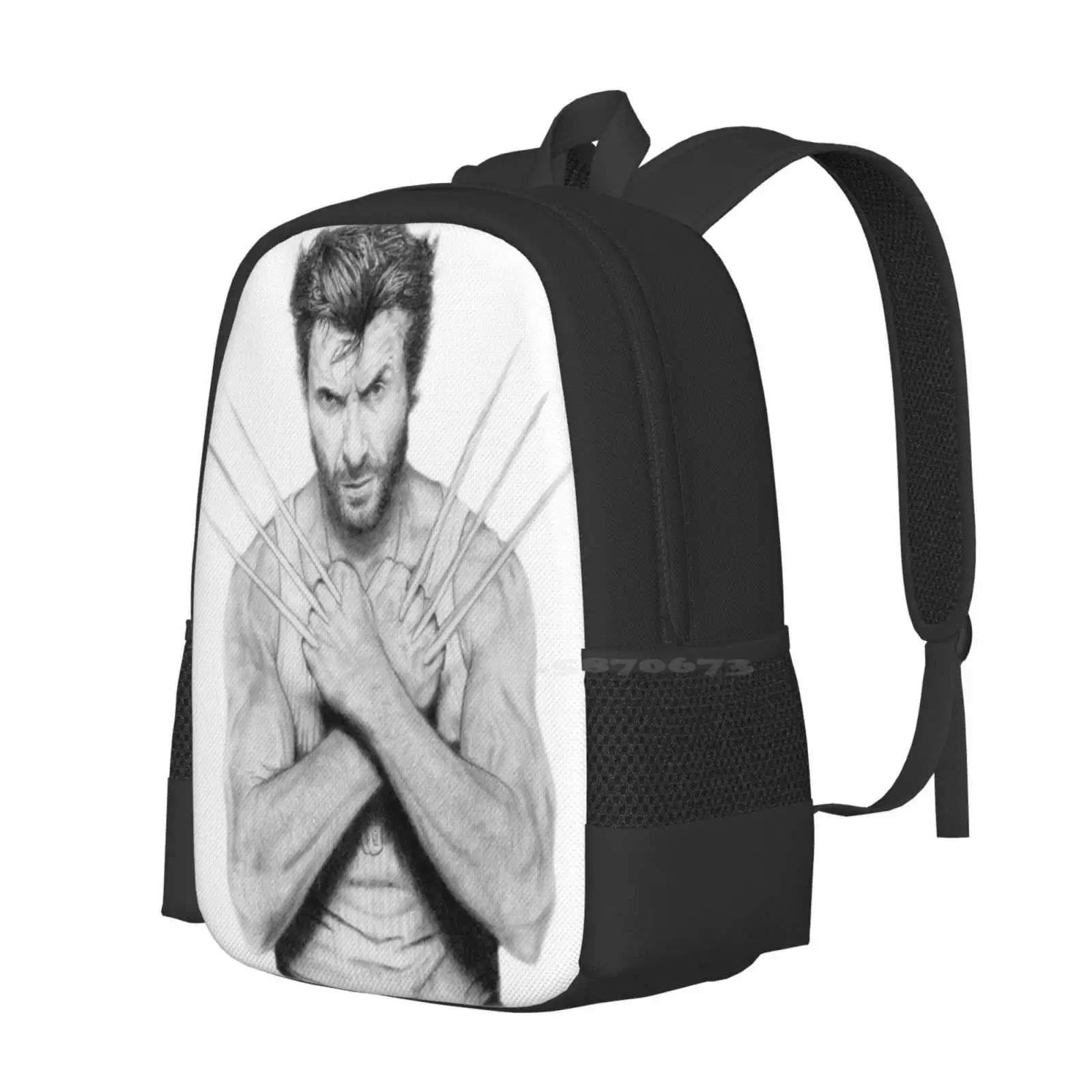 Hugh Jackman : Teen College Student Backpack Pattern Design Bags Hugh Jackman Actor Xmen Comic Movie Sketch Graphite Mutant Fan