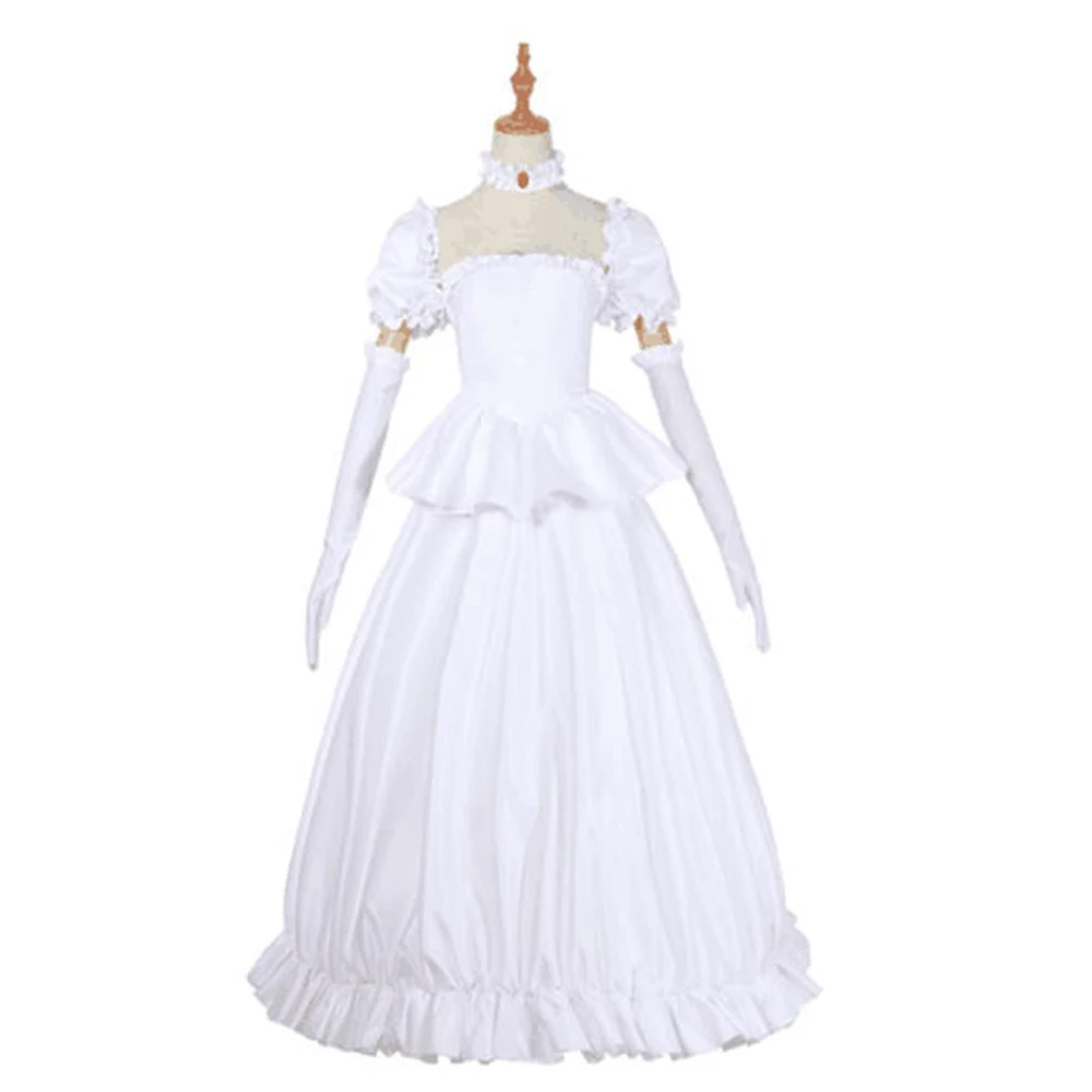 Anime Booette Princess Cosplay Costume, Robe longue blanche avec gants, Lolita trempée, Halloween, Uniforme de fête de carnaval