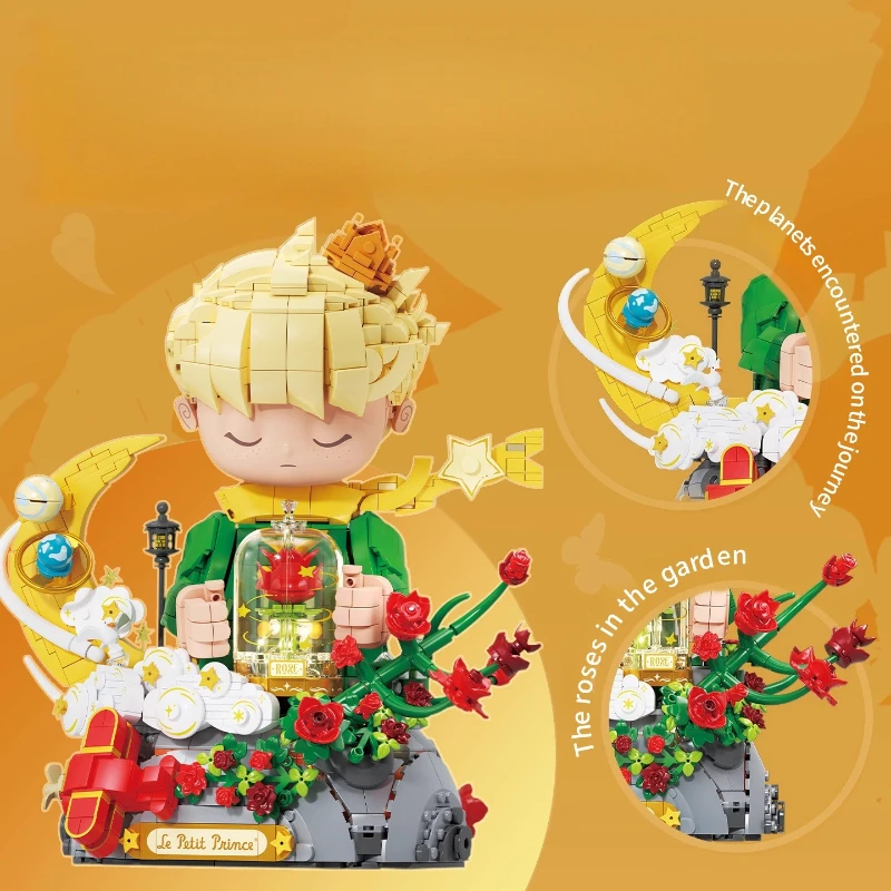 Nuovo! Piccolo Principe e Rosa assemblato modello di blocco puzzle giocattolo collezione desktop ornamento regalo di compleanno.