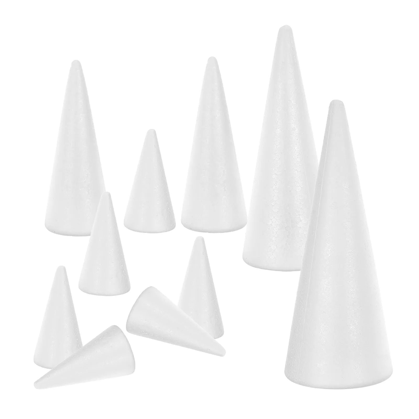 10Pcs Foam Cones Craft Foam Cones Small Lightweight Stable Structure Paintable Ribbon Wrap Ready for Christmas Crafts Supplies