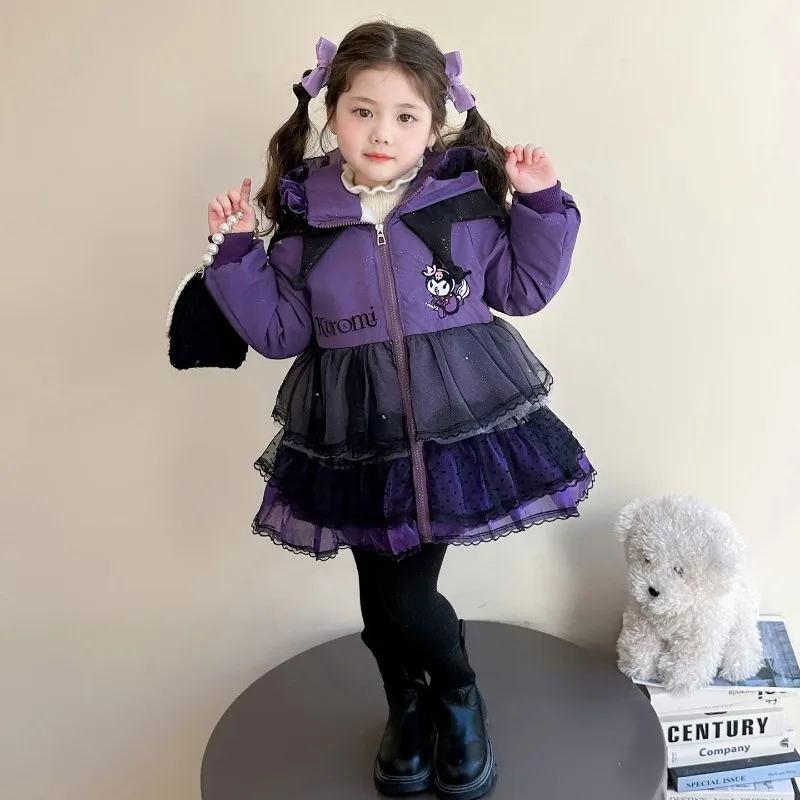 

Kawaii Kuromi Sanrio детская милая удобная теплая куртка с героями мультфильмов, хлопковое ветрозащитное стеганое пальто, блузка, подарок для детей