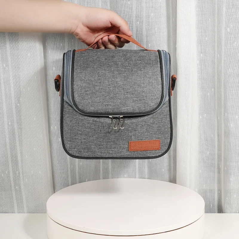 Fashion Portable Gray Tote Insulation Lunch Bag for Office Work School Korean Oxford Cloth Picnic Cooler Bags