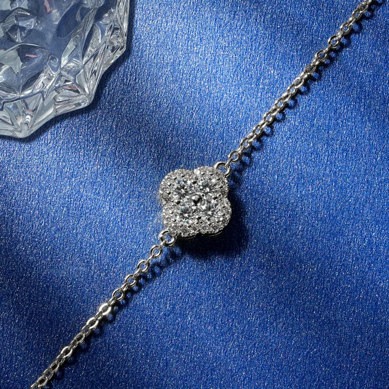 Rrjzz Zertifizierter Runder Schliff D-Farbe Moissanit VVS1 Labor-Imitationsdiamant Kleeblatt-Armband Glücksbringer Vierblättriges Armband für Frauen – Detail 13
