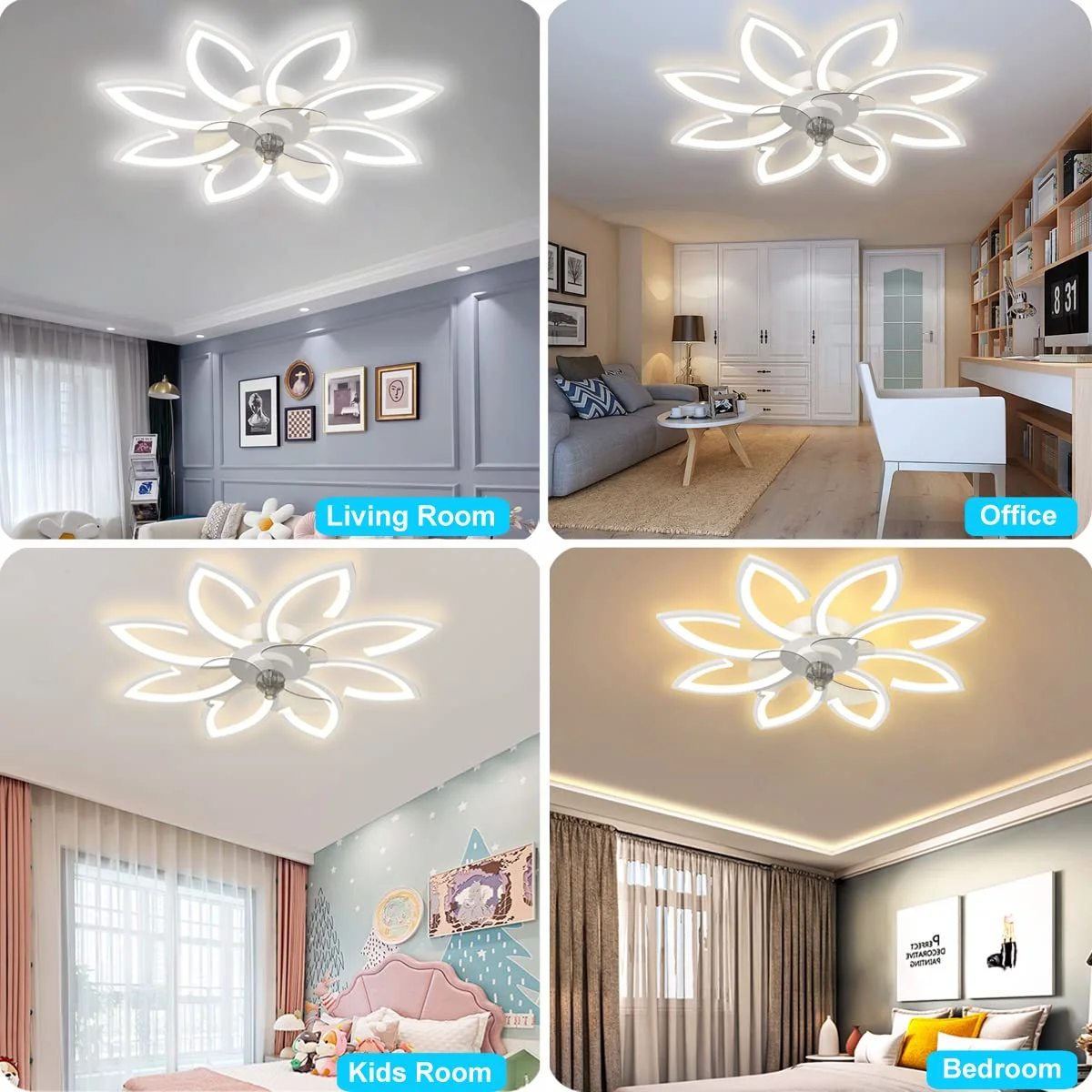Ceiling Fan with Lights, Low Profile, Flush Mount, 3 Color Dimmable LED 6 Speeds Remote APP Control Ceiling Fans for Living Room
