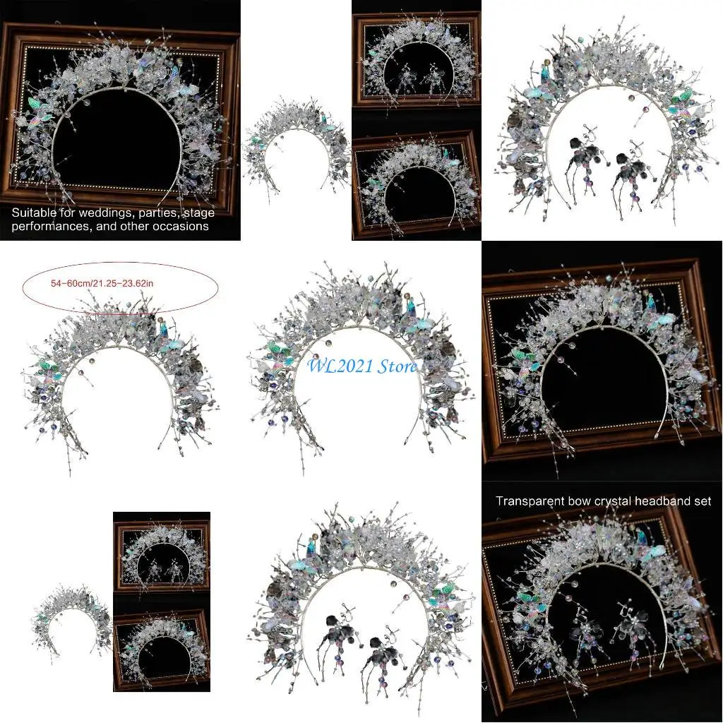 

G5GC Elegant Crystal Butterfly Headband for Female Fashion Flower Hairband Ear Clip Travel Hairhoop Bride Wedding Hairhoop