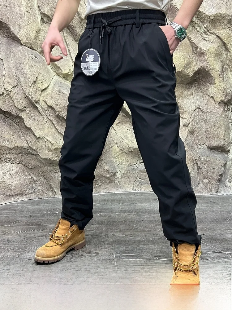 

Winter Men's down Pants Self-Heating Inner Waterproof Outdoor Straight Leg Youth Faion Warm Long Trousers Casual Wear