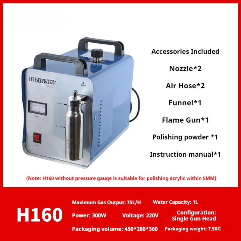 220V Hydrogen Oxygen Flame Polisher, H160/H180 75L/H/95L/H Acrylic Polishing Machine Generator Water Welder with Flame Gun