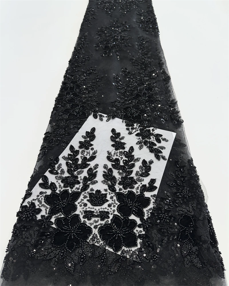 2024 Роскошная африканская бисерная высококачественная нигерийская блестка с жемчужным кружевом, французская тюлевая кружевная ткань для шитья вечерних платьев