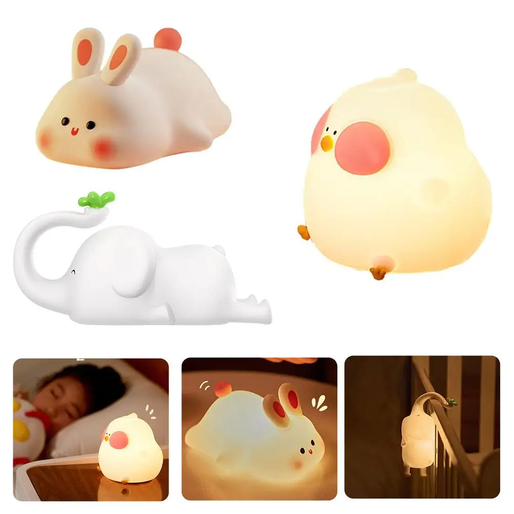 LED Night Light Cute Elephant Rabbit lampada in Silicone con luce notturna per bambini Timer Light regalo camera da letto Baby Birthday Decor P7Z7