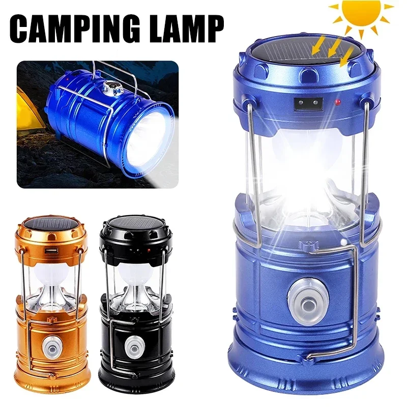 

Solar LED Camping Lantern Powered Outdoor Camp Tent Lamp USB Rechargeable Collapsible Telescopic Emergency Light Hang Lamp