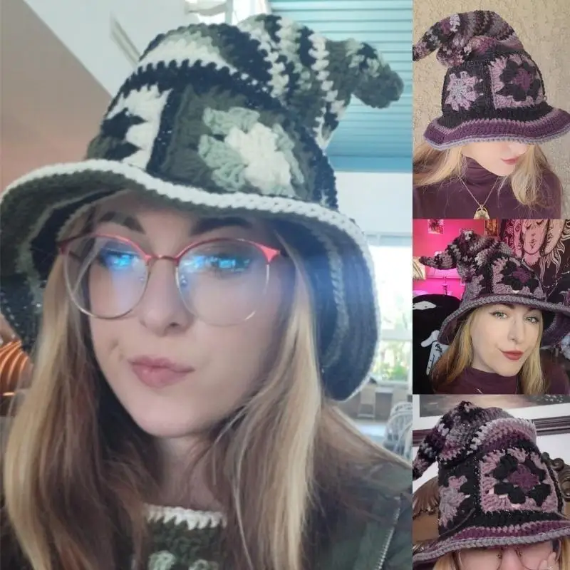 

652F Exquisite Witch Hat with Flower Pattern Adults Adults Female Costume Cosplay Props Ornament Household Supply