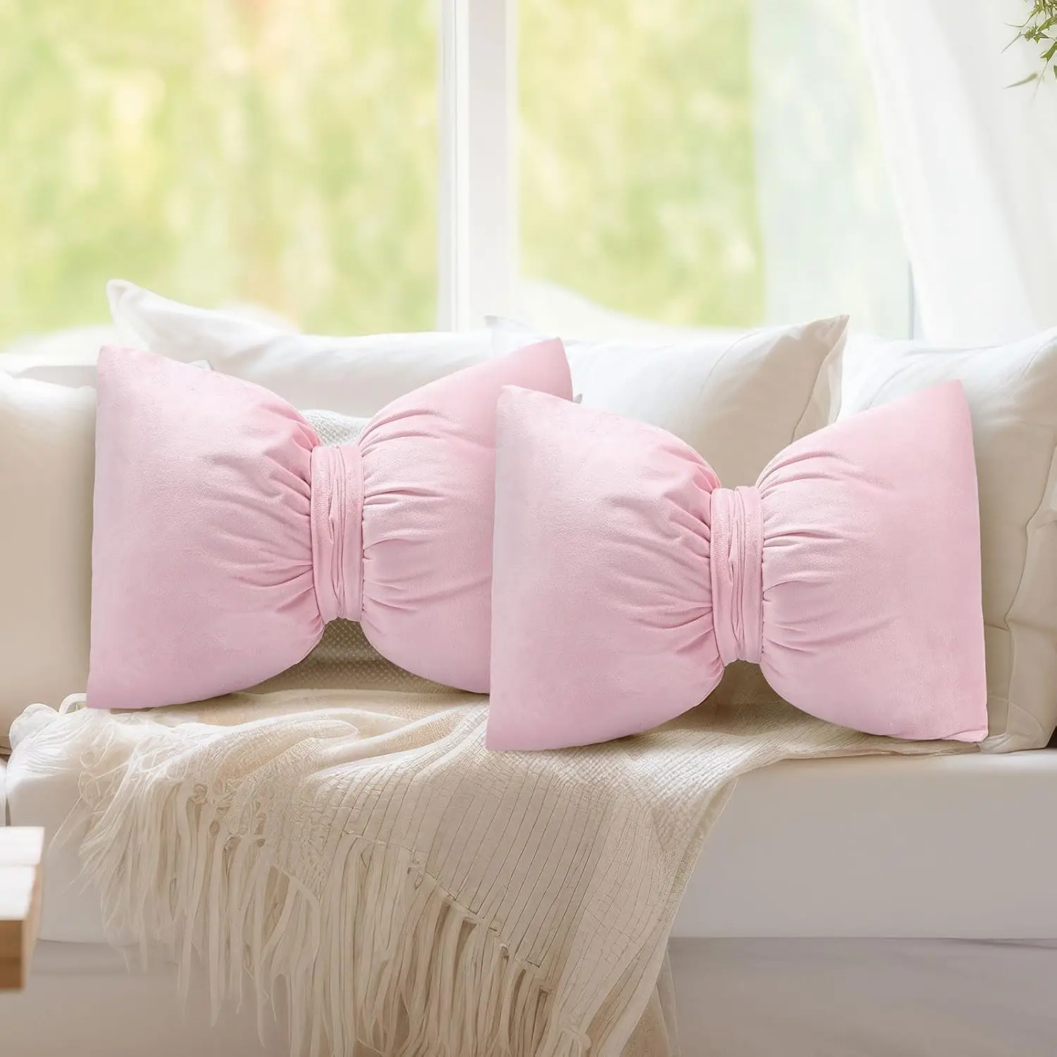 

2 Pcs 12 X 18 H Bow Pillow Coquettish Throw Pillow Big Bow Shaped Cushion Velvet Coquette Decor Pink Cushion For Room Nursery