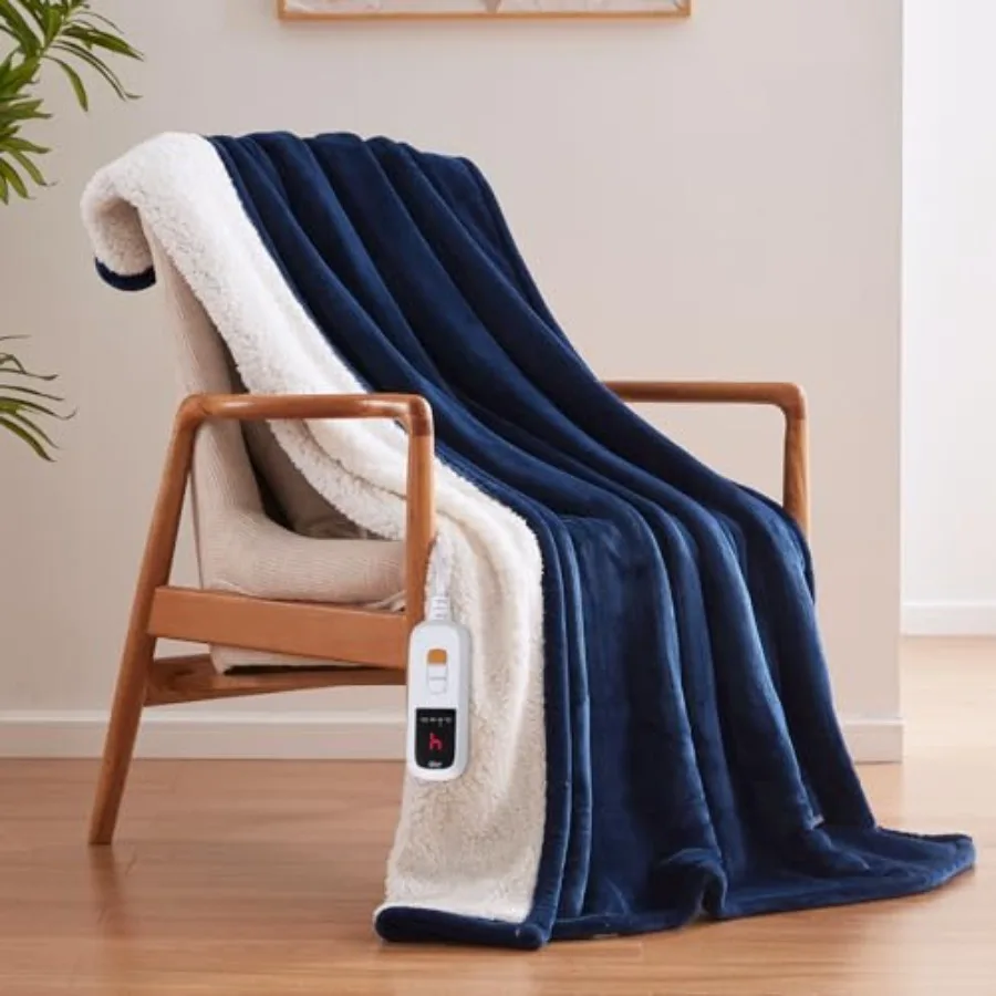 

Electric Blanket Throw Size 50"*60"Super Cozy Flannel to Sherpa Reversible Heated Blanket Throw with 6 Heating Levels and 2-10