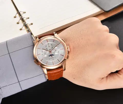 Parnis 45mm Silverfärgad Herrklocka Automatisk Mekanisk Vit Urtavla Månfas Kalender Läderarmband Herrklockor 10 best sales Parnis månfas - №1