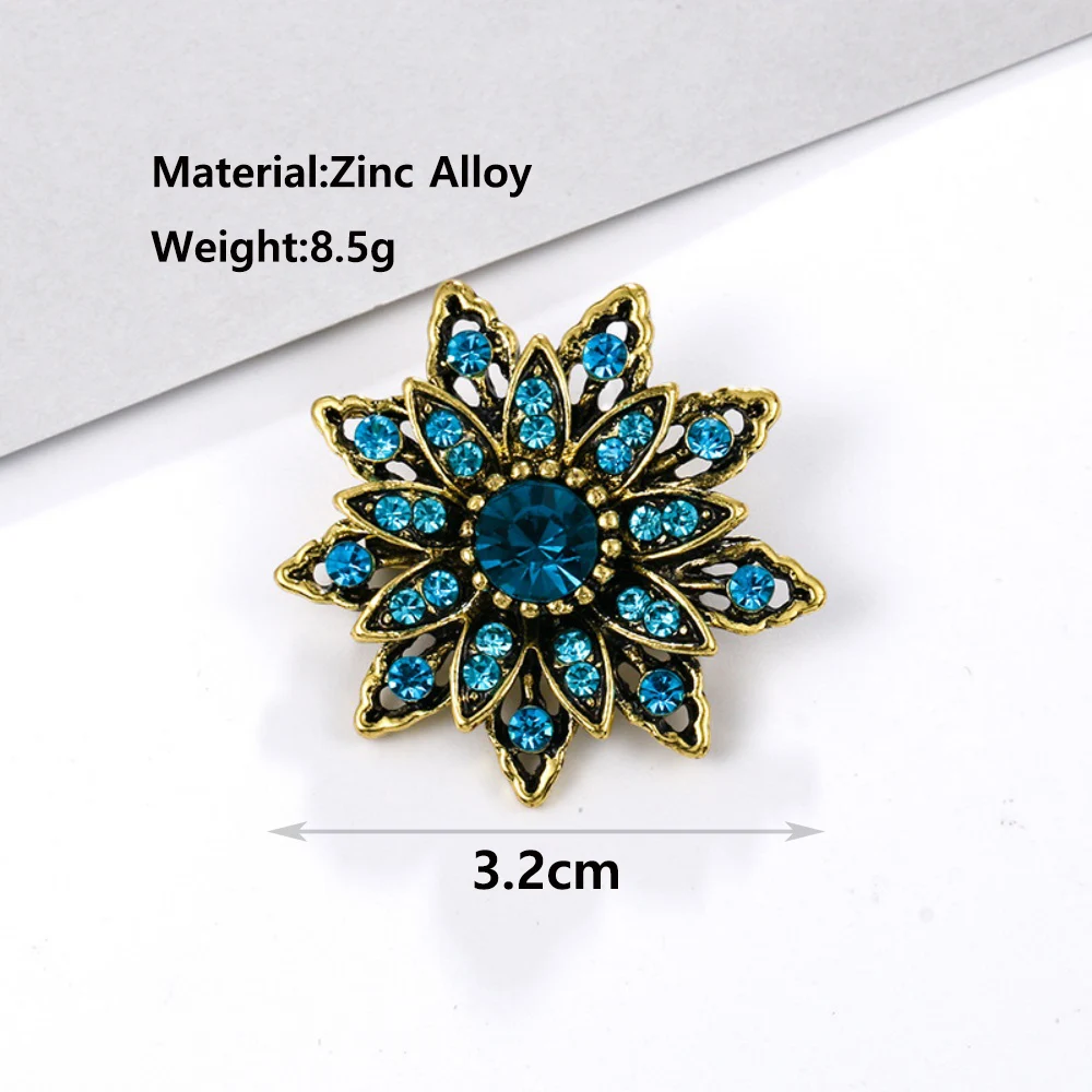 Antique Gold Color Plated Crystal Rhinestones Flower Pins and Brooches for Women Party Bouquet Bijoux Pins Clothing Accessories