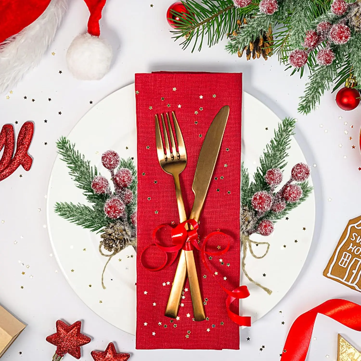 الاصطناعي التوت الجذعية فروع الصنوبر عيد الميلاد الحلي وهمية الزهور هولي التوت DIY إكليل شجرة عيد الميلاد الطرف الديكور الهدايا