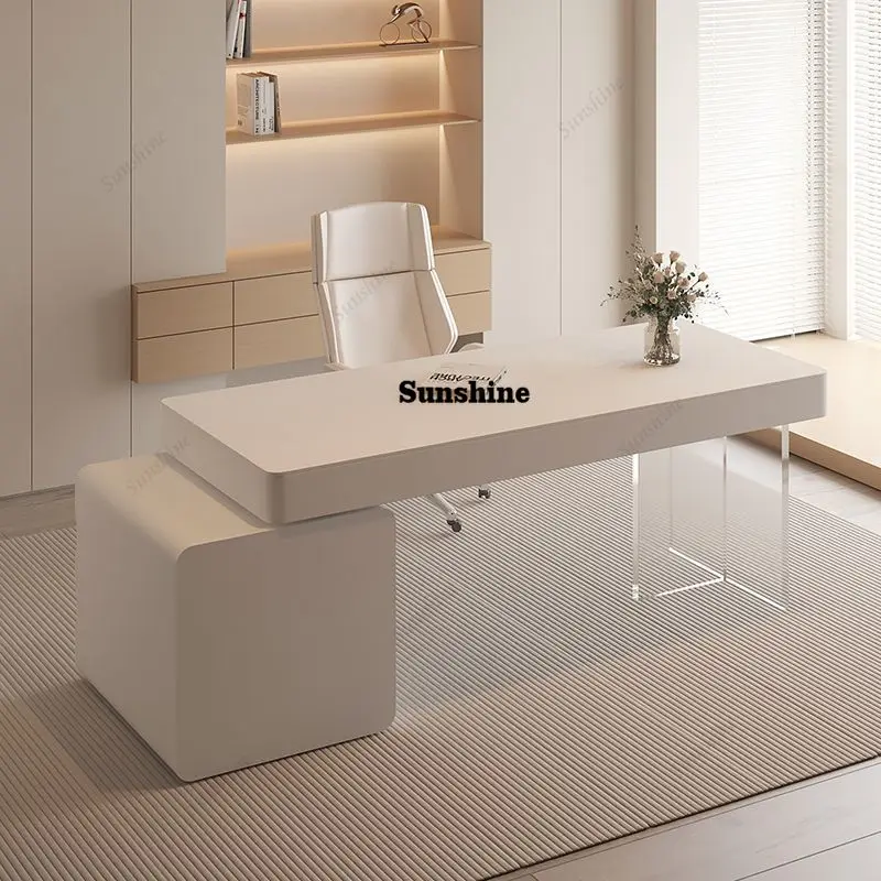

Cream style desk pure white minimalist home writing desk hospital medical beauty consultation table with drawers computer desk