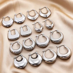 Stainless Steel Geometric Round Chunky Hoop Earrings for Women Lightweight Thick Hoops Circle Earrings Vintage Jewelry Gift
