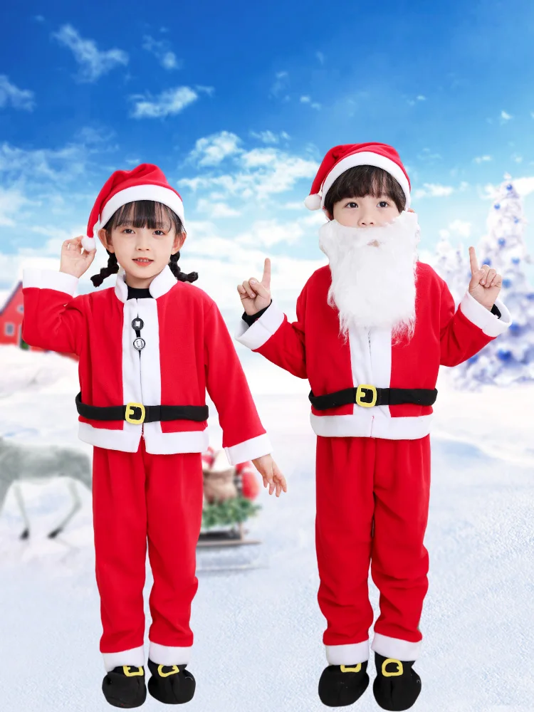 Santa Claus costume for children, Same style Red Classic Christmas Costume for boys and girls,