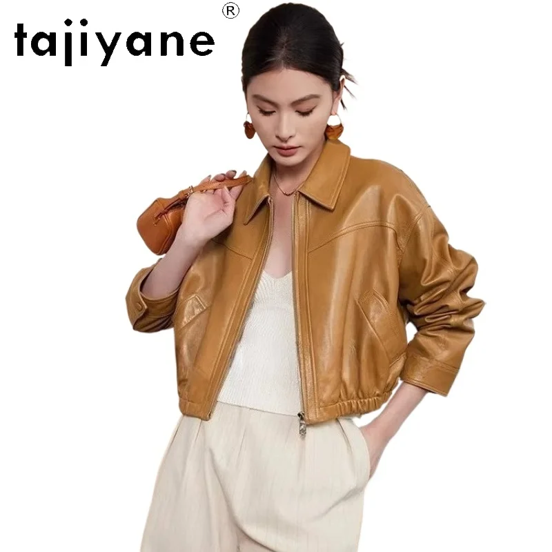 TAJIYANE オイルワックス羊革レザーコート レディース ショート丈 スタイリッシュコート 本革ジャケット 2025年秋 レディース服 дубленка женская（女性用毛皮コート）