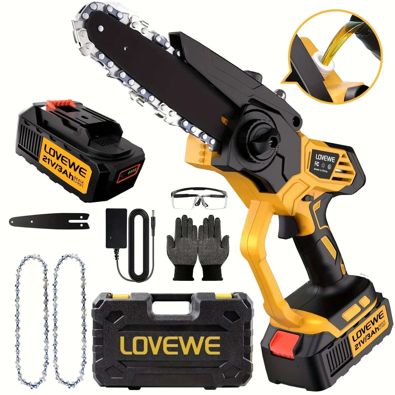 

Compact 6-Inch Mini Chainsaw Cordless - Scroll Saws with 3.0Ah Battery, 23FT/S Speed, Automatic Chain Tensioning, and Auto Oiler