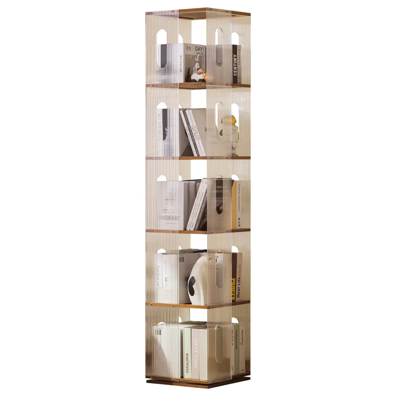 Acrylic creative rotating bookshelf 360 degree home display cabinet solid wood floor shelf corner bookcase