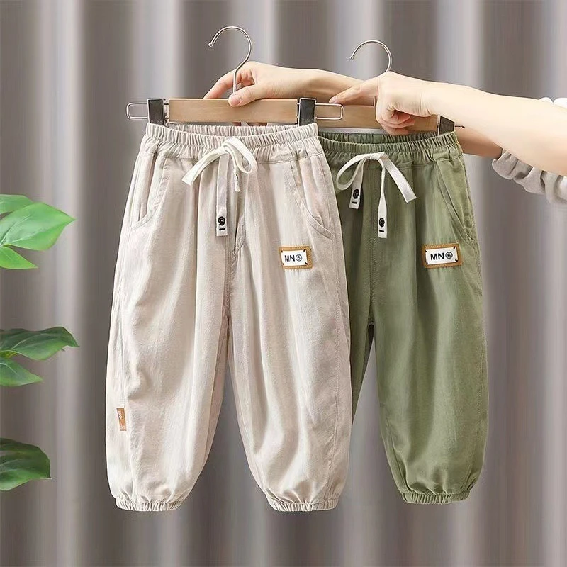 

Boys' Spring Summer Thin Cotton Pants 2026 New, Anti-Mosquito Casual Long Trousers for Toddler Kids Breathable Daily Wear