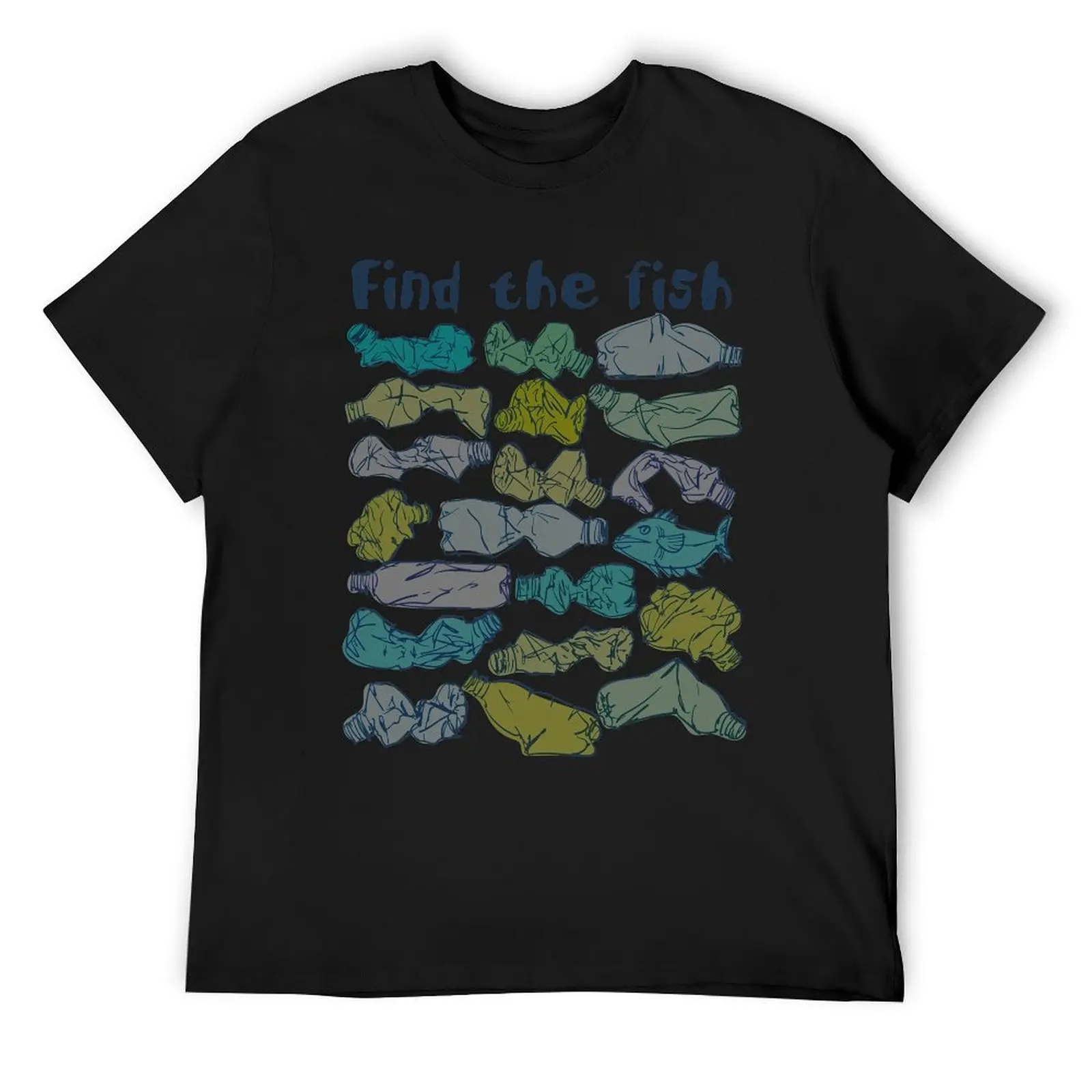 Find the fish and save the ocean from plastic pollution T-Shirt man clothes summer top oversized t shirt men