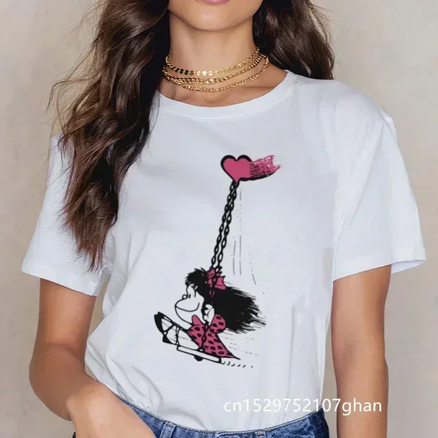 Women's T-shirt Mafalda Cartoon Fashion Print T-shirt Ladies Casual Harajuku Graphic T-shirt Short Sleeve Kawaii Tshirt Female