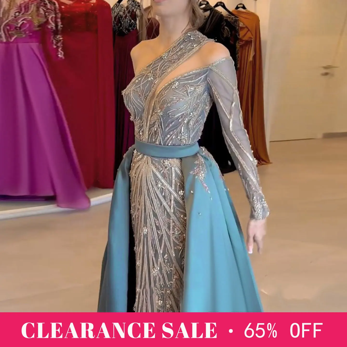 Sharon Sharon Said Super Discounts on Clearance Turquoise Off The Shoulder Evening Dress Heavy Crystal Women Party Formal Gowns SS307 - Aliexpress Deal