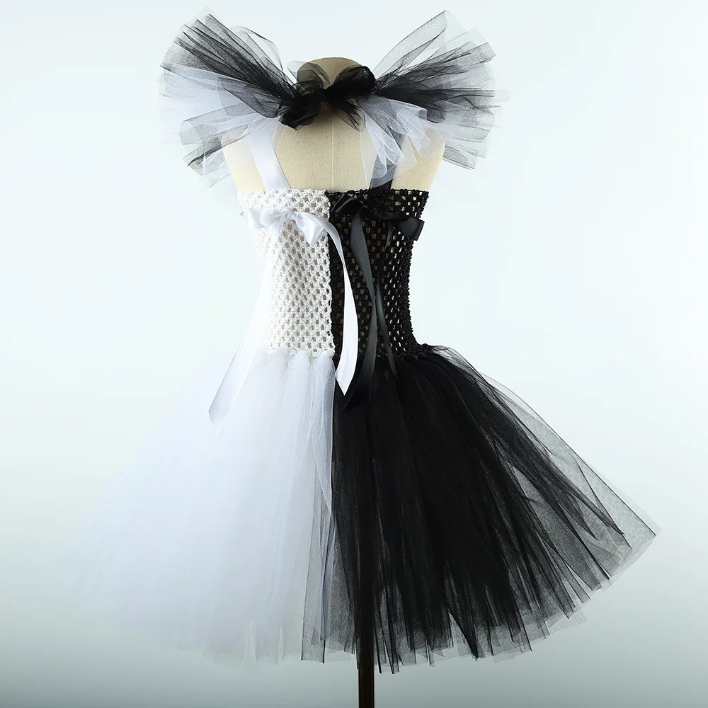 Terrifier Kinder Schwarz-Weißes Tutu-Kleid Mädchen Cosplay Seltsame Kreatur Joker Kostüm Halloween-Party Rollenspiel Horror-Clown-Outfit – Detail 3