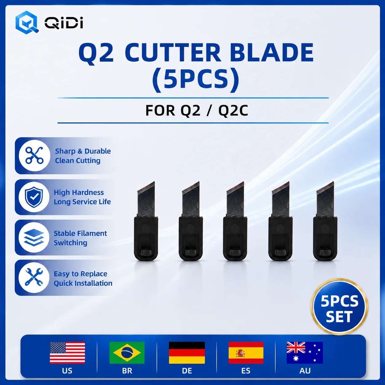 

Original QIDI Q2 Cutter Blade 5PCS | Filament Cutting Blade Replacement Kit for Q2 Q2 Combo 3D Printer