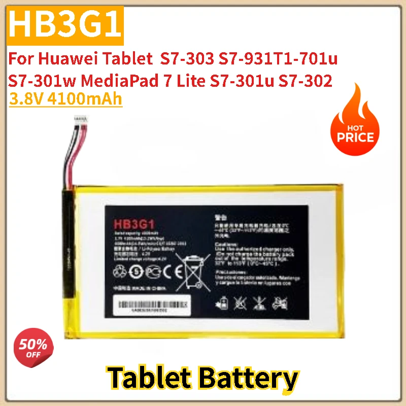 HB3G1 Tablet Battery 3.8V 4100mAh For Huawei S7-303 S7-931T1-701u S7-301w MediaPad 7 Lite S7-301u S7-302 Brand-New High Quality