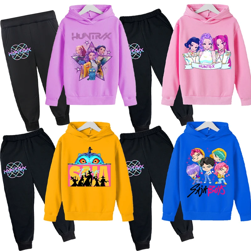 2pcs Kpop Demon Hunters Sweatshirt Pants Suit for Children Anime Fashion Long Sleeves Pants Set Boys Girls Autumn Clothes Gifts