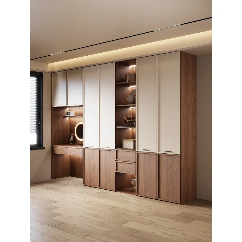 Solid wood household bedroom wardrobe integrated storage cabinet against the wall wardrobe large capacity multi-layer cloakroom