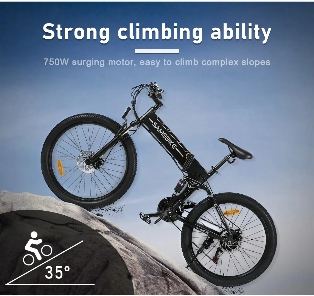 Samebike LO26 Folding Electric Bicycle 26inch 750W 48V10AH Battery Adult Mountain EBike Snow Cycling E Bike 35KM/H Electric Bike