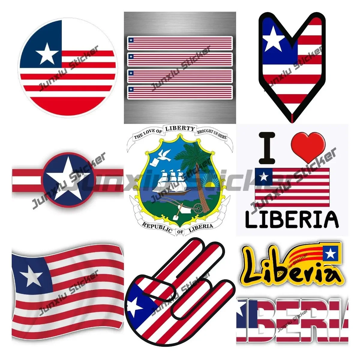 Liberia Coat of Arms Sticker Liberia Map with Flag Waving Die-cut Decal Accessories Light Sticker Camping Car Decoration Decals
