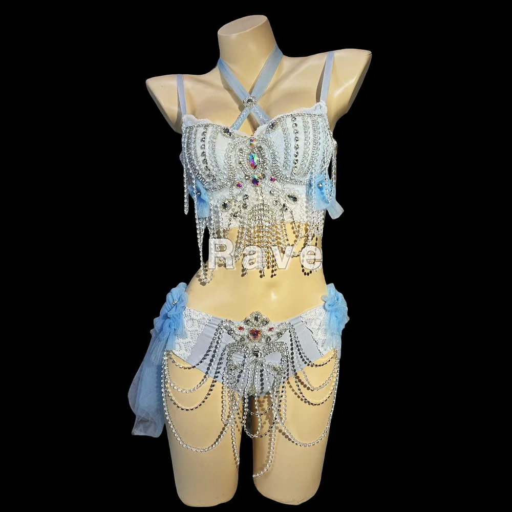 

Сексуальный роскошный комплект бикини с кисточками и бриллиантами, бар, ночной клуб, певица, танцовщица, сценическая модель, шоу, клубная вечеринка, рейв-танцевальный костюм