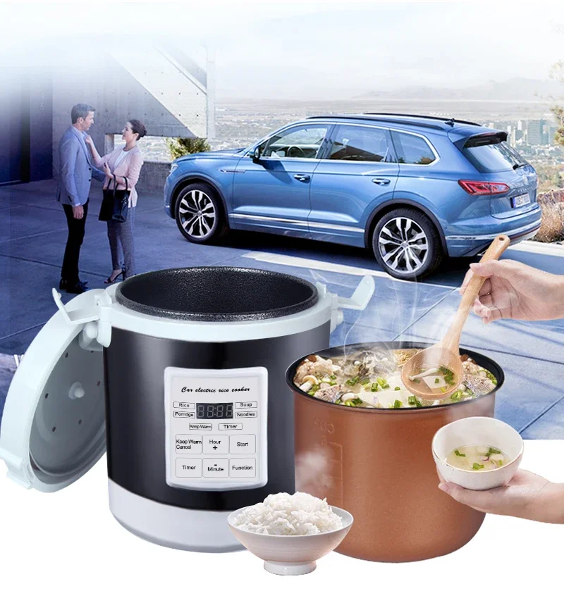 12V24V Mini Car Rice Cooker 1.6L Car Trucks Electric Soup Porridge Cooking Machine Food Steamer Warmer Fast Heating Food Warmers