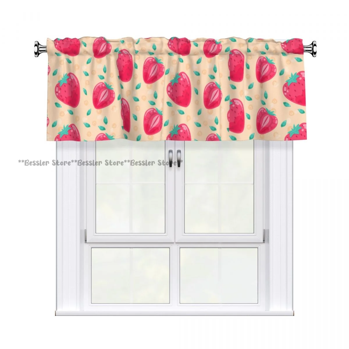 Short Curtain Valance For Kitchen Cafe Barrier Pink Strawberry Small Half Curtain