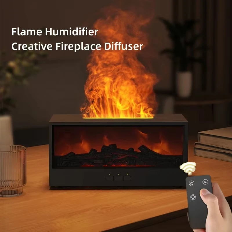 Creative Fireplace Air Humidifier Waterless Auto-Off Aroma Essential Oil Diffuser with LED Light & Remote Control for Home Gift