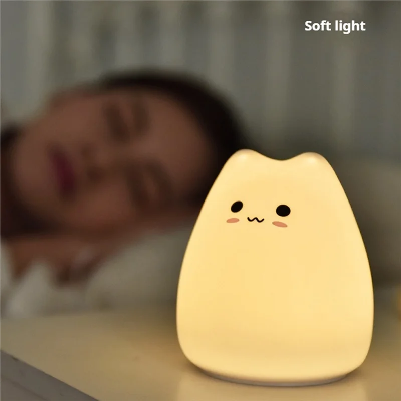 AEE2-Mini Cat Night Light Cartoon 7 Colors Sleep Lamp Touch Table Lamp Home Bedroom Decoration